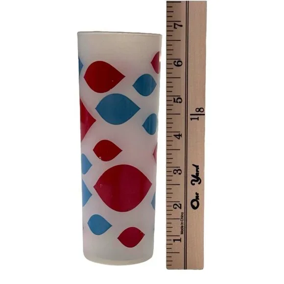Dairy Queen Frosted Glass Highball Tumbler Retro Red and Blue Pattern Vintage - Picture 7 of 8